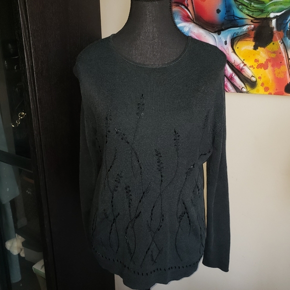 5 For $25✨️Vintage City Trend Medium Black Longsleeve Beaded Embroider Sweater - Picture 3 of 4